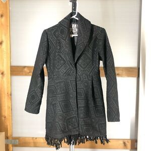 BILLABONG Black Wool Blended Texture Fringe Winter Coat Jacket Sz M